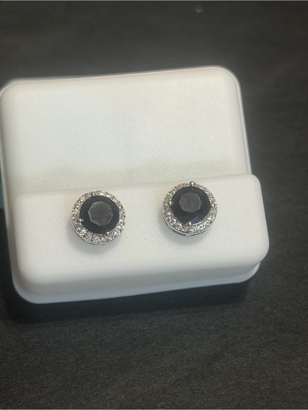 925 Sterling Silver Black Onyx CZ halo earrings. 1.76 CTW.